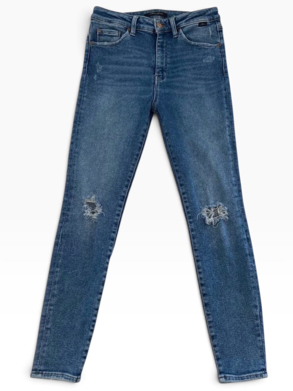 Mavi Jeans blue high rise stretch flattering skinny ripped knees distressed 29